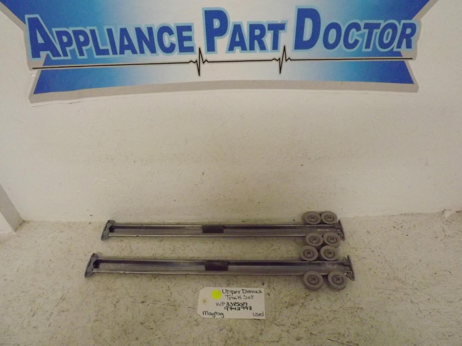 Maytag Dishwasher WP3385089 9742998 Upper Dishrack Track Set Used Maytag Dishwasher WP3385089 9742998 Upper Dishrack Track Set Used